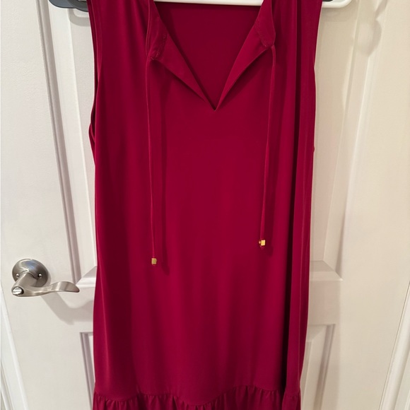 Michael Kors red sleeveless dress with ruffled hem and relaxed fit. Size XL - Picture 2 of 6